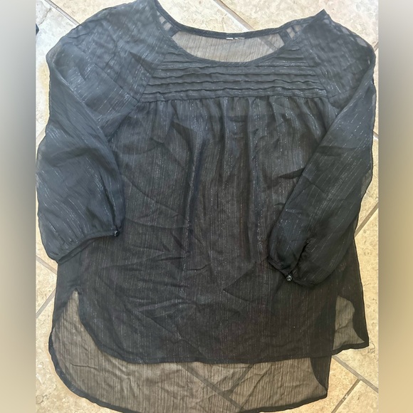 Sparkly Sheer Black Embroidered 3/4 Sleeve Top Blouse Shirt Size Medium See Pics - Picture 10 of 12